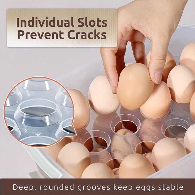COZYTO Premium EggNest 2-Layer Egg Holder for Refrigerator – Stackable Egg Storage Tray with Sliding Date Dial Lid | Holds 44 Eggs | BPA-Free, Durable & Space-Saving (Green Lid & Transparent Box)