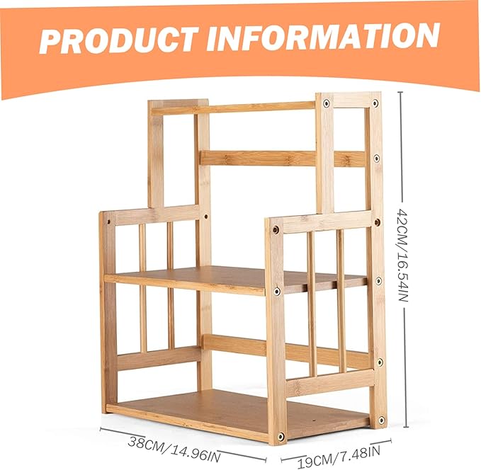 Bamboo Shelves, 15x7.5x16.5 Inch 3-Tier Wooden Spice Rack, With Adjustable Shelf Kitchen Countertop Organizer, Easy Installation Kitchen Counter Shelf for Dining Room Countertop Organizer