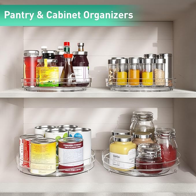 2 Pack Lazy Susan Organizer, 10.7" Lazy Susan Turntable for Cabinet, Refrigerator Organizer and Storage for Pantry, Closet, Countertop, Non-Skid Fridge Organizers
