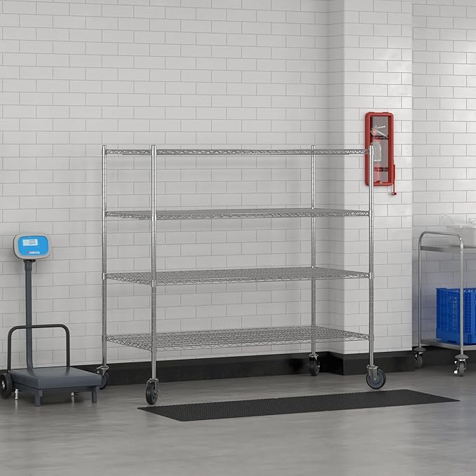 Commercial NSF Listed Chrome Mobile Wire Shelving Kit 30" x 60" x 60", with 4 Shelves Perfect for Warehouse, Walk-in Refrigerator, Freezer, Grocery Store, Restaurant, Dishroom