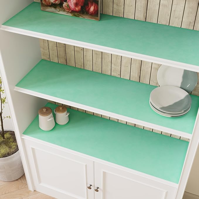 VaryPaper 15.7" x 78.7" Self Adhesive Mint Green Velvet Felt Liner Flocking Drawer Liner Soft Fabric Peel and Stick Felt Velvet Wallpaper for Bedroom Green Contact Paper for Cabinet Jewelry Box Crafts