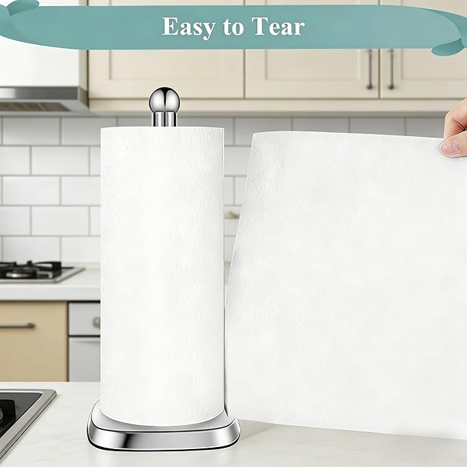 DAWNER SecureGrip Stainless Steel Paper Towel Holder Countertop, Paper Towel Stand, Dual-Weighted Suction Base for Kitchen & Bathroom‌