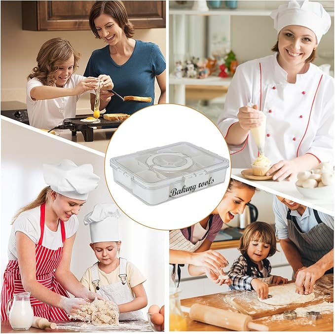 Cookie Cutter Tool Storage Box,Cake Decorating Supplies Accessories Bins,Cookie Cutter Storage with Mold,Transparent Dustproof Lid,Biscuits Cutters Organizer Storage with 8 Compartment