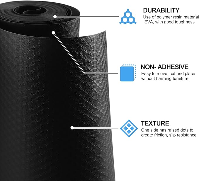 Bloss Shelf Liners, Black Drawer Liner, Non Adhesive EVA Drawer Mat Liners Roll for Bathroom, Kitchen, Desks, Deco Shelves 17×78.7 inch-Black