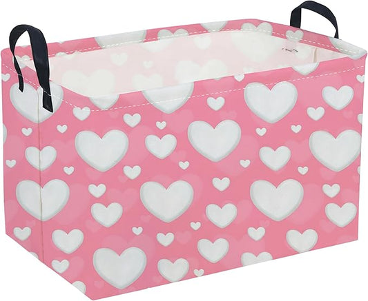 Sanjiaofeng Rectangular Valentine's Day Basket Love Storage Bins,Girls Storage Basket with Handles.Clothers,Books,Kid's Gifts Bins. (Pink Valentine's Day)