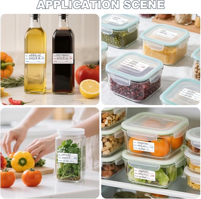 Sinoome 1200 Pieces Removable Food Labels Stickers, 2 Rolls 1x2 Inch Freezer Labels for Food Containers, No-Residue, Easy Clean, Waterproof & Oil-Resistant Food Storage Labels for Kitchen Restaurants