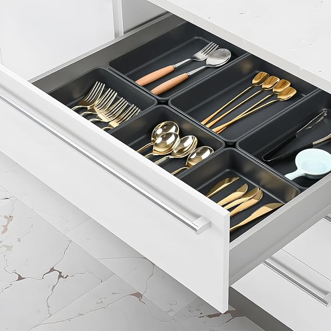 6 PCS Large Plastic Drawer Organizer, 9"×6" Desk Drawer Organizer and Storage Trays, Versatile Plastic Storage Bins for Makeup Vanity, Jewelries, Kitchen Utensils, Bathroom and Office