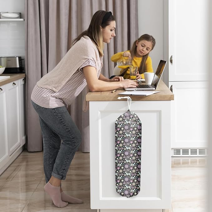 Purple Grocery Bag Holder and Dispenser Forest Deer Pattern Plastic Bags Organizer Garbage Shopping Trash Bags Storage for Kitchen Home Gifts Women Friends Sisters