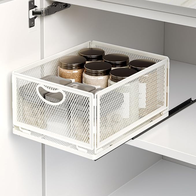 Pull Out Cabinet Organizer,Metal Carbon Steel and Silent sliding Design,Heavy Duty Cabinet Slide Out Shelves for Storing and Organizing Bathrooms, Kitchens, Bedroom 11.8" D*9.6" W*6.1" H