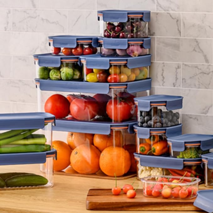 LocknLock LBF405RS12N Bisfree Modular Plus Food Storage Container Set, BPA-Free Plastic, Stackable, Microwave, Dishwasher and Freezer-Safe, 24-Piece Set with 12 Boxes and 12 Lids, Navy