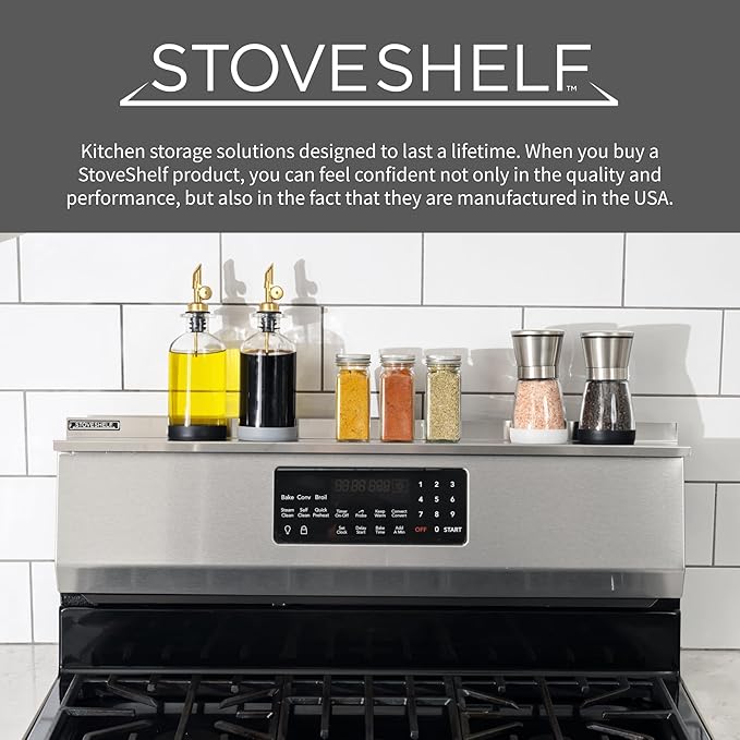 StoveShelf 20" Apartment Length Stainless Steel Finish Magnetic Shelf for Kitchen Stove - Kitchen Storage Solution with Zero Installation - Over Stove Spice Rack Organizer