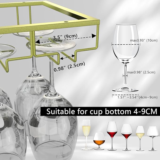 8-Row Wine Glass Rack Under Cabinet, 31 inch Stemware Hanger under Shelf, Large Capacity Glasses Storage for Bars and Kitchen Counters