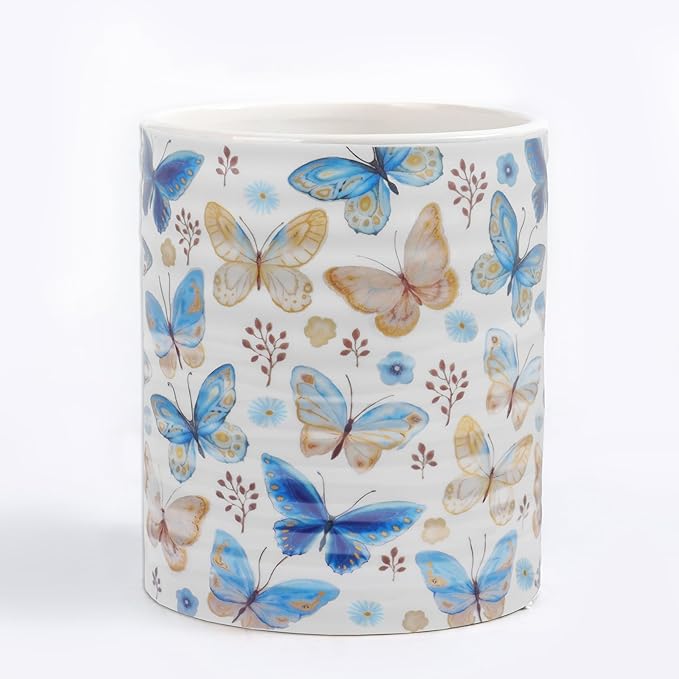 Kitchen Utensil Holder,7.2-inch Extra Large Sturdy Ceramic Floral Butterfly Pattern Utensil Crock,Cooking Utensil Organizer for Kitchen Counter Decor,Storage Caddy Farmhouse Gift Butterflies