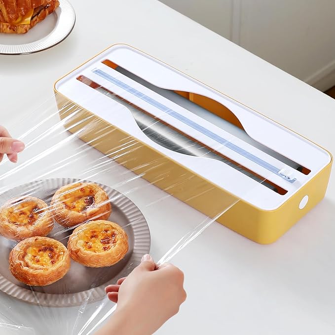 Dual-Slot Multifunctional Kitchen Cutter | For Cling Film, Aluminum Foil, and Parchment Paper Storage & Cutting | Easily Cut Two Materials at Once (Yellow(magnetic))