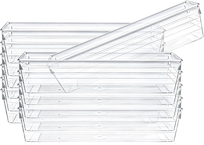 Kingrol 12 Pack Clear Drawer Organizers, 9 x 3 x 2 Inch Drawer Divider Storage Bins, Desk Storage Box Set for Kitchen Bedroom Bathroom Office Craft Supplies