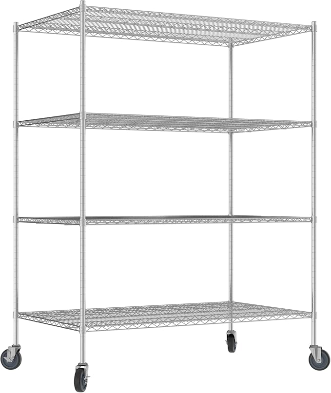 Commercial NSF Listed Chrome Mobile Wire Shelving Kit 36" x 60" x 80", with 4 Shelves Perfect for Warehouse, Walk-in Refrigerator, Freezer, Grocery Store, Restaurant, Dishroom