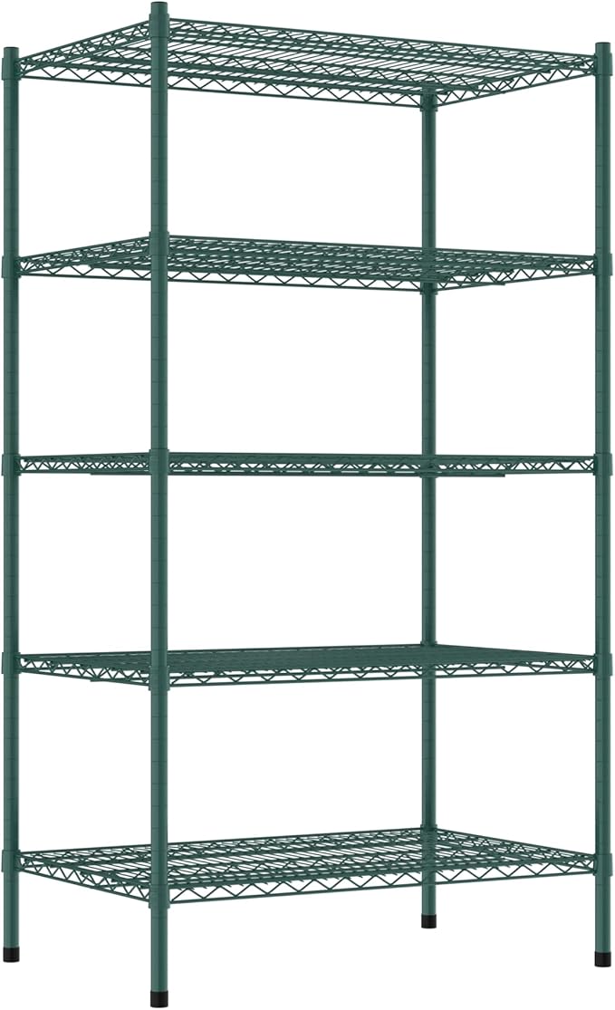 Commercial NSF Listed Green Epoxy Stationary Wire Shelving Kit 24" x 36" x 64", with 5 Shelves Perfect for Warehouse, Walk-in Refrigerator, Freezer, Grocery Store, Restaurant, Dishroom