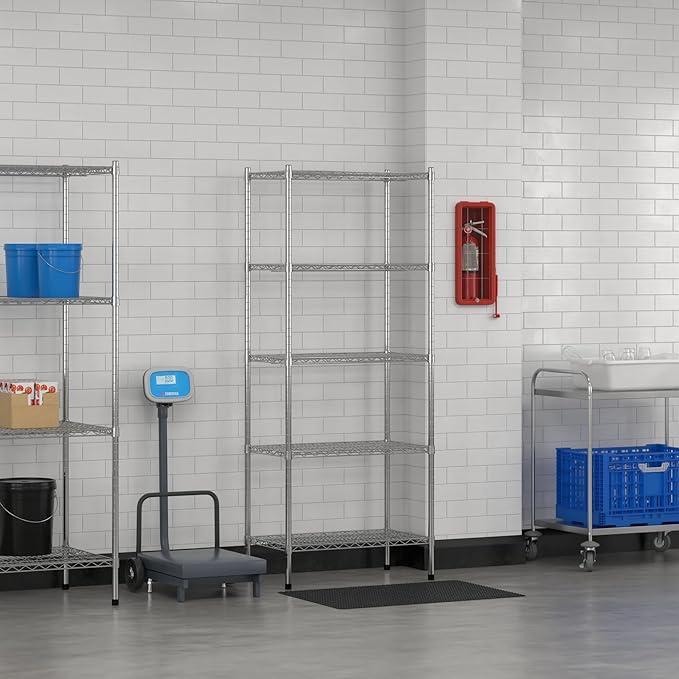Commercial NSF Listed Chrome Stationary Wire Shelving Kit 18" x 30" x 74", with 5 Shelves Perfect for Warehouse, Walk-in Refrigerator, Freezer, Grocery Store, Restaurant, Dishroom