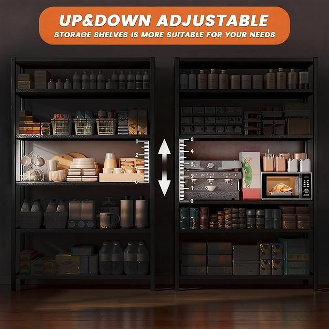 82“H Kitchen Shelves, 6-Tier Freestanding Metal Kitchen Storage Shelving Unit, Adjustable Pantry Rack, Heavy Duty Shelves Organizer, 3000 LBS Capacity, 82” H × 36” W × 16” D, Black