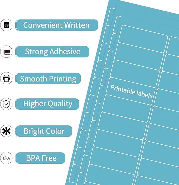 YEGAWEN -1" x 2-5/8" Address Labels- Neon Color Stickers for Laser/Inkjet Printer mailing Labels 8.5"×11"-Lake Blue