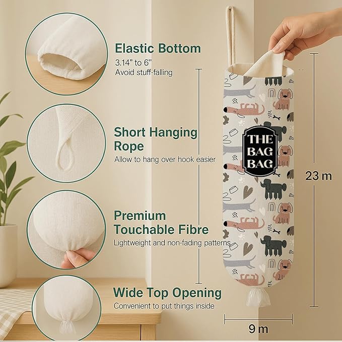 Dog Plastic Bags Holder Organizer for Shopping Sack, The Bag Bag Grocery Bags Holder, Reusable Hanging Trash Sack Organizer, Wall Mount Plastic Sacks Storage Container Dispenser, Gifts for Dog Lover