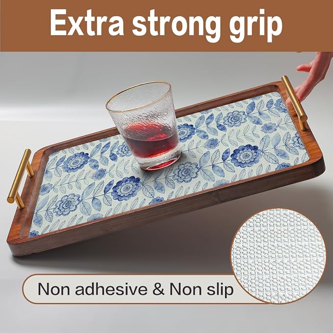 Vuacepe Drawer and Shelf Liner for Kitchen Cabinets Non-Adhesive Strong Grip Floral Shelf Liner Non-Slip Waterproof Blue Flower Drawer Liner for Cupboard Shelves Easy to Clean Cabinet Liner 16IN×10FT
