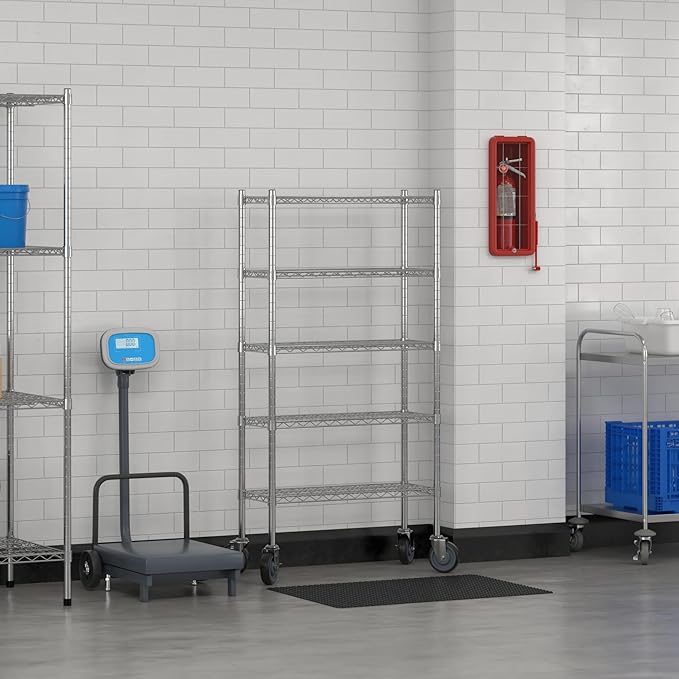 Commercial NSF Listed Chrome Mobile Wire Shelving Kit 12" x 30" x 60", with 5 Shelves Perfect for Warehouse, Walk-in Refrigerator, Freezer, Grocery Store, Restaurant, Dishroom
