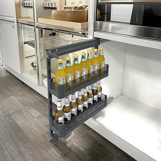 2-Tier Kitchen Cabinet Pullout Shelf and Drawer Orga Slide Out Pantry Storage Basket in Multiple Sizes, Narrow Multi-Layer Storage Rack，2 Tier，2 Tier-250mm Cabinet