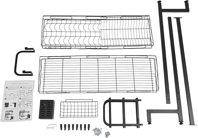Over The Sink Dish Drying Rack, 2-Tier Carbon Steel Dish Rack with 22.05lbs High Load-Bearing, Adjustable Storage Baskets & Utensil Holders, Black Kitchen Counter Organizer for Space Saving