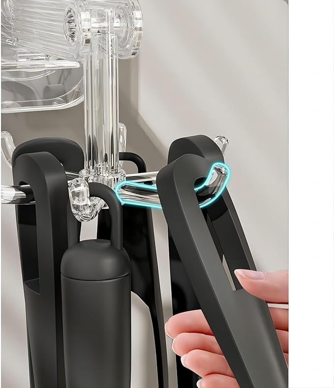 Hanging Utensil Holder Hooks Kitchen Utensil Hanger Wall Mount 360° Rotating Folding Hook Strong Suction Cup Hook Utensil Rack with 6 Hooks for Kitchen Bathroom Cabinet 2 Pack (Transparent)