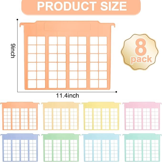 party greeting 8 Pack File and Folder Dividers 9x11.4 Inches Plastic Hanging Filing Cabinet Dividers Organizers Insertable File Separators Supplies for Office Drawer Organization (Pastel)