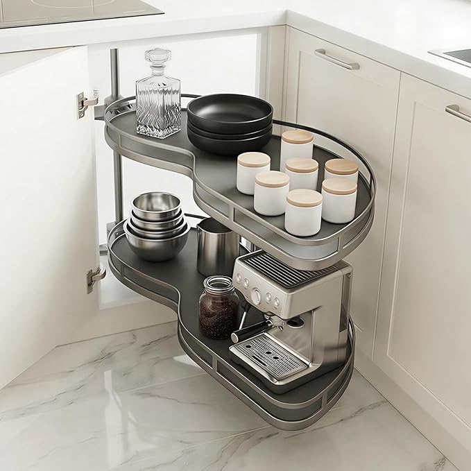 Blind Corner Cabinet Pull Out Organizer 12 14 16 18 Inch, 2 Tier Kitchen Cabinet Organizer, Heavy Duty Adjustable Lazy Susan Shelf with Soft Close, Left or Right Mount for Blind Corner Cabinets
