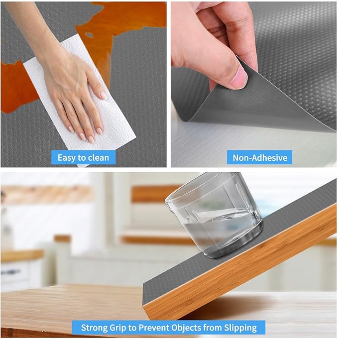 Bloss Plastic Shelf/Drawer Liner with Tools, Non Adhesive Shelf Liner for Cabinets, Storage, Kitchen, Desks, Decor Cupboard Liner, Refrigerator Shelf Liners(Grey, 17.7"×59")