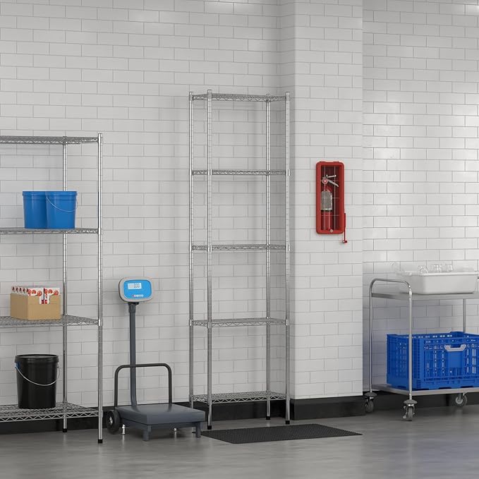 Commercial NSF Listed Chrome Stationary Wire Shelving Kit 12" x 24" x 86", with 5 Shelves Perfect for Warehouse, Walk-in Refrigerator, Freezer, Grocery Store, Restaurant, Dishroom