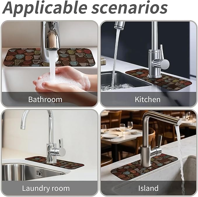 Kitchen Sink Splash Guard，coffee cup Faucet Mat Sink Gadgets-Super Absorbent Fast Drying Mat Drip Catcher for Kitchen, Bathroom,Sink Mat, Dish Drying Mat, Bathroom(15" X 5.5" )