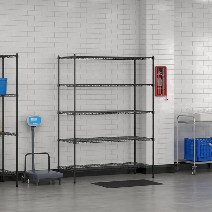 Commercial NSF Listed Black Epoxy Stationary Wire Shelving Kit 24" x 54" x 74", with 5 Shelves Perfect for Warehouse, Walk-in Refrigerator, Freezer, Grocery Store, Restaurant, Dishroom