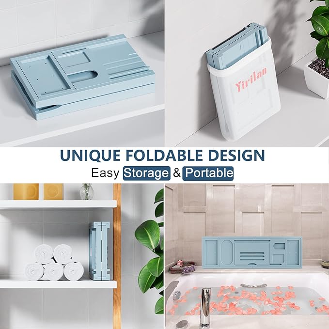 Yirilan Bathtub Trays for Tub,Bath Tray, Foldable Bathtub Caddy,Bathtub Tray,Grey