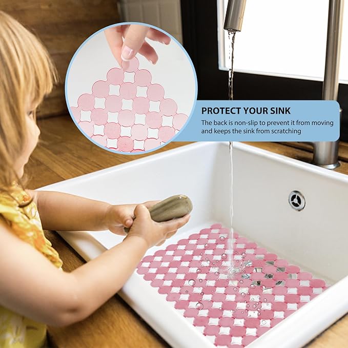 Kitchen Sink Mat for Stainless Steel/Ceramic Sinks,2 Pack Sink Protectors for Kitchen Sink with Scissors, Fast Draining,Easy to Clean,DIY Cut,15.7 X 11.8 Inch(Pink)