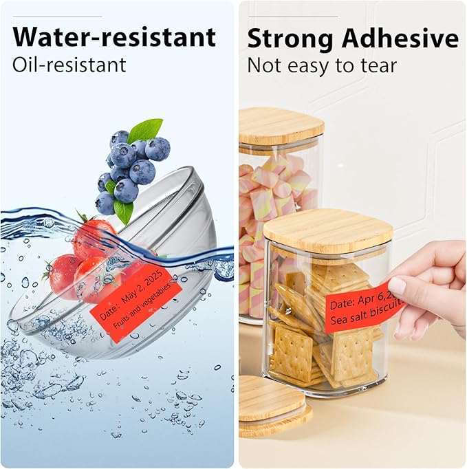 PALAIBEIQI 1x2 Inch Thermal Labels,500PCS Rectangle Stickers,Waterproof Removable Blank Stickers for Address,Jars,Freezer Containers & Pantry Organization,Fluorescent Red