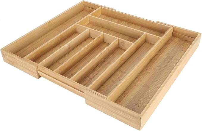Kitchen Silverware Organizer Expandable for Cutlery and Utensils, Adjustable Wood Utensil Storage Cutlery Tray for Drawers, Kitchen Drawer Organizer Utensil Holder Makeup Organizer with(9 Slots)