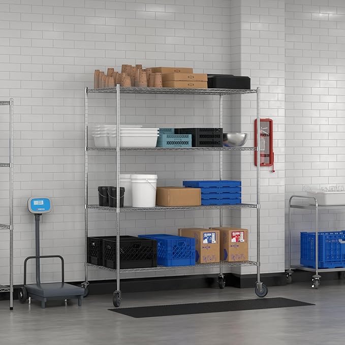 Commercial NSF Listed Chrome Mobile Wire Shelving Kit 30" x 60" x 80", with 4 Shelves Perfect for Warehouse, Walk-in Refrigerator, Freezer, Grocery Store, Restaurant, Dishroom