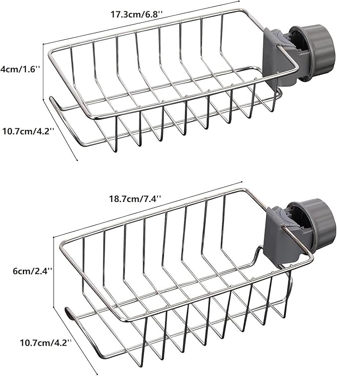 Bathroom Shower Caddy No Drill, 2 Pack Shampoo Soap Holders Stainless Steel Fauce Rack Kitchen Sink Organizer Bathroom Tidy Accessories Rust Free Storage Shelf for 18-25mm Pole