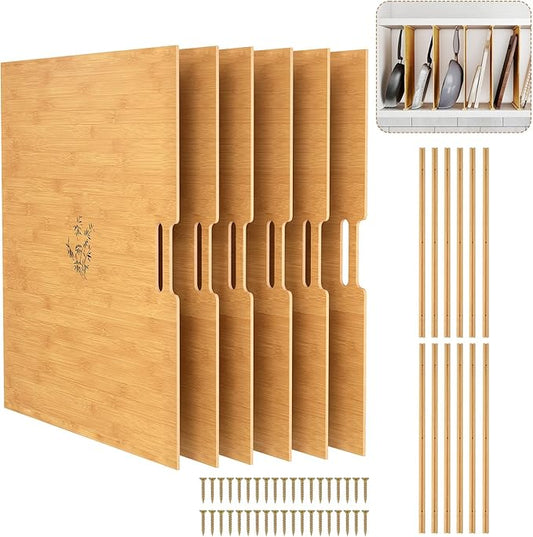 6 Set Wooden Tray Dividers for Cabinets, Kitchen Cookie Baking Sheet Organizer for Cabinet with 12 Slideways & 36 Screws, DIY Cabinet Dividers for Kitchen, Pantry, Closet, Easy to Install