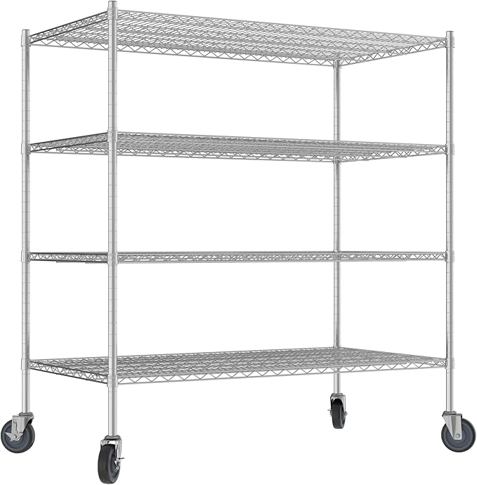 Commercial NSF Listed Chrome Mobile Wire Shelving Kit 30" x 54" x 60", with 4 Shelves Perfect for Warehouse, Walk-in Refrigerator, Freezer, Grocery Store, Restaurant, Dishroom