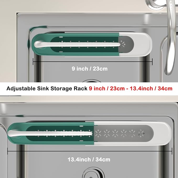 Telescopic Sink Storage Rack Adjustable with 2 Sponge - Sink Caddy Sponge Holder for kitchen sink(Green)