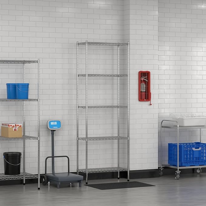 Commercial NSF Listed Chrome Stationary Wire Shelving Kit 14" x 30" x 86", with 5 Shelves Perfect for Warehouse, Walk-in Refrigerator, Freezer, Grocery Store, Restaurant, Dishroom