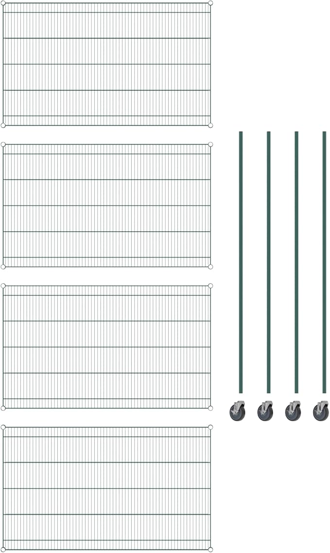 Commercial NSF Listed Green Epoxy Mobile Wire Shelving Kit 36" x 60" x 80", with 4 Shelves Perfect for Warehouse, Walk-in Refrigerator, Freezer, Grocery Store, Restaurant, Dishroom