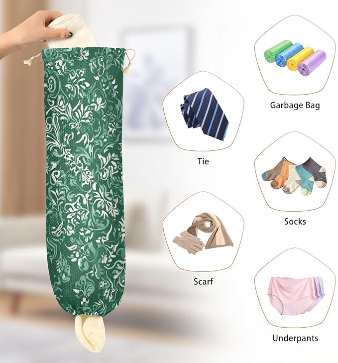 Plastic Bag Holder Wall Mount Grocery Bag Shopping Bag Storage Holder Organizer Dispenser with Adhesive Hook,for Kitchen Bathroom Home Decor 9x22 Inches Green Retro Pattern Bohemian20