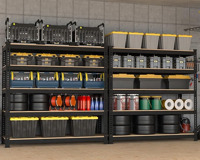 5 Tier Garage Storage Shelves - 48" W x 18" D x 71" H Heavy Duty Adjustable Shelving Unit, Metal Organizer Utility Rack for Basement, Pantry, Kitchen, Black