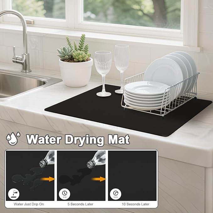 Dish Drying Mat & Coffee Mat for Kitchen Counter, Absorbent Microfiber Waterproof Mat with Non-Slip Backing, Multi-Size Multi-Color Options, Sink and Coffee Bar Accessories